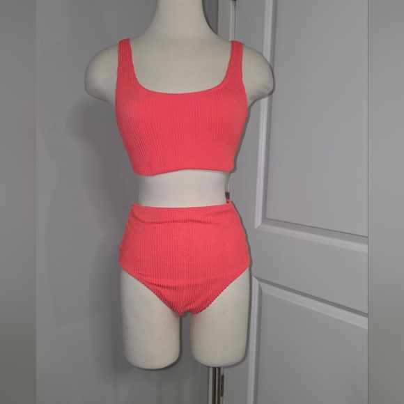 Old Navy Coral Tropics Ribbed High-Waist Hi-Coverage Bikini Set Size M - Picture 4 of 16